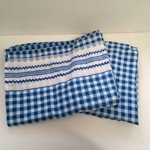 vintage twin flat sheets blue white check pattern